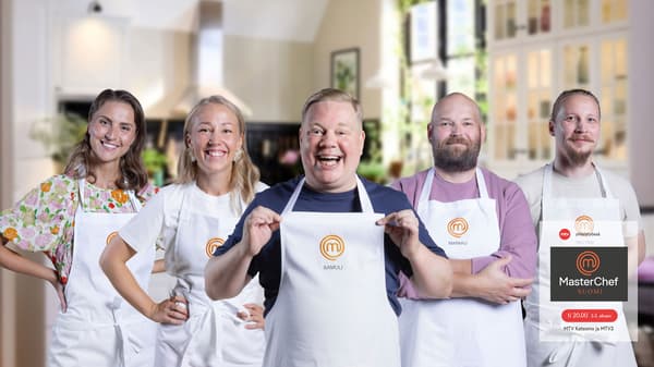 MasterChef 2025 -kauden kisaajat Darina, Iina, voittaja Samuli, Markku ja Valtteri.
