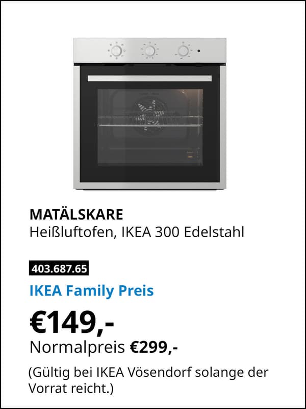 MATÄLSKARE Heißluftofen, IKEA 300 Edelstahl statt € 299,- zum IKEA Family Preis von € 149,-