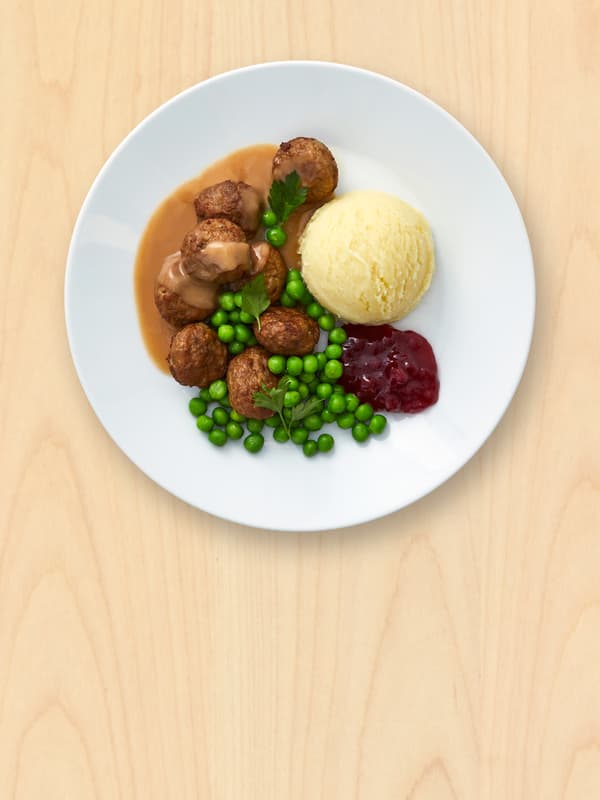 meatballs, mash and peas