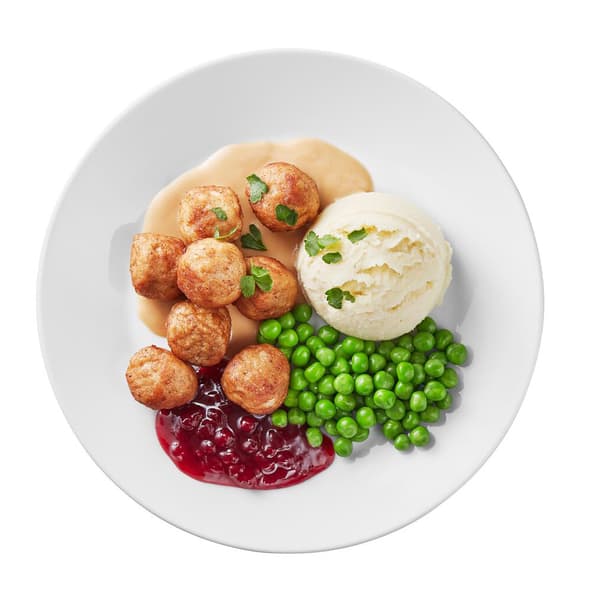 Meatballs w/ Mash, Peas, Jam & Sauce
