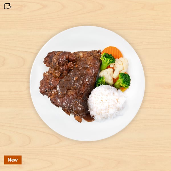 Meaty peppery pork ribs
with rice and mixed vegetables
₱545