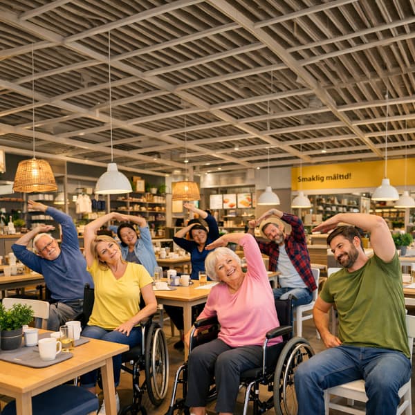 Menschen beim Yoga auf einem Stuhl.