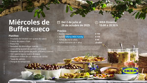 Menú del Miercoles de Buffet sueco en el Restaurante sueco de IKEA Oceanía