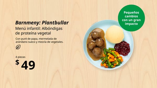 Menú Infantil: albóndigas suecas de proteína vegetal