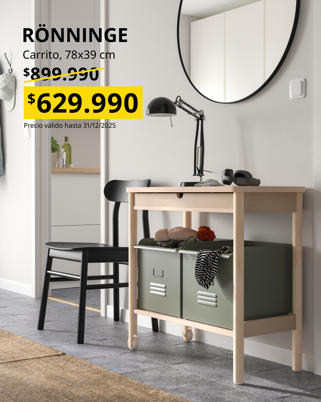 Mesa lateral RONNINGE adormada con accesorios