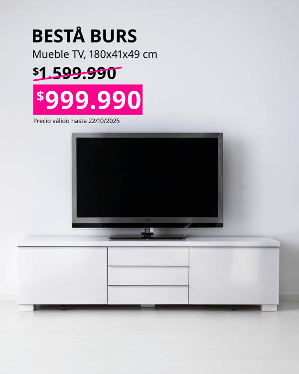 Mesa para TV BESTA BURS blanca rectangular.