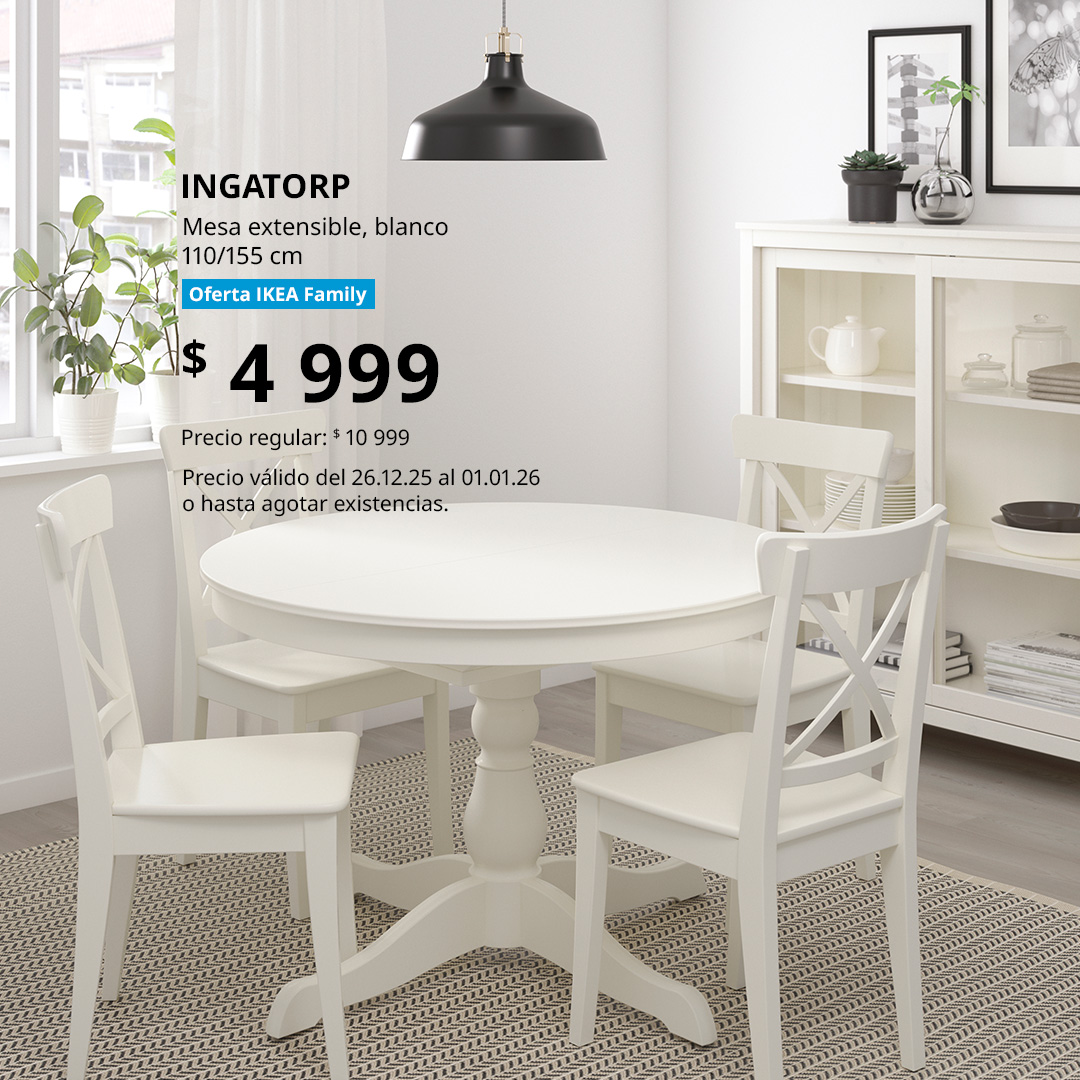 Mesa redonda extensible blanca INGATORP