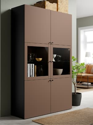 Meuble de salon marron et vitré