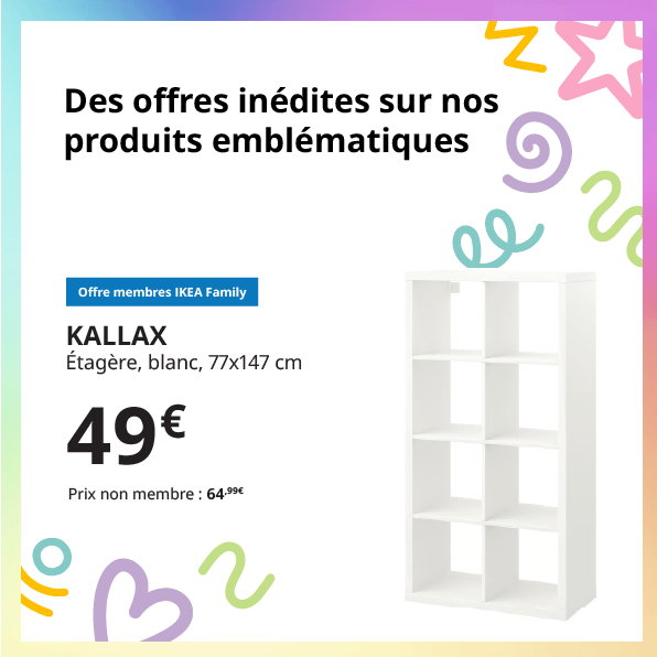 Meuble KALLAX 8 cases à 49 € au lieu de 64,99 €