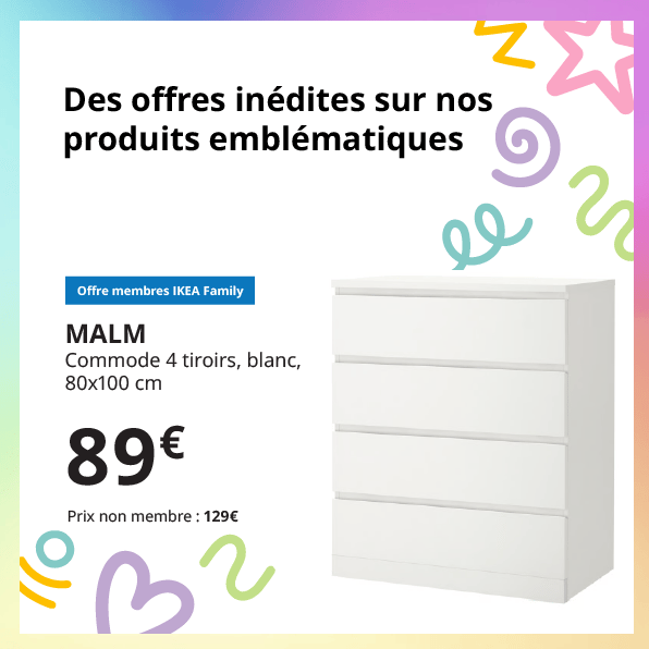 Meuble MALM 4 tiroirs à 89 € au lieu de 129 €