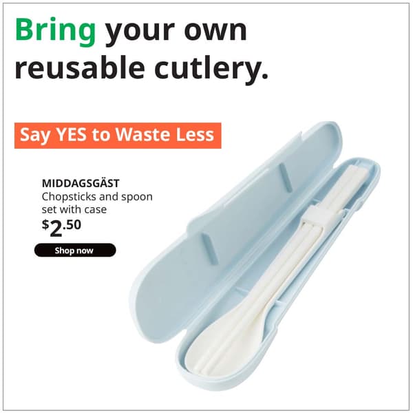 MIDDAGSGÄST chopsticks and spoon set with case, blue, $2.50.