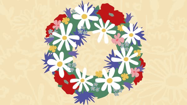 Midsommar-Illustration: Blumenkranz.
