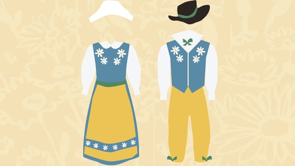 Midsommar-Illustration: Traditionelle Kostüme.