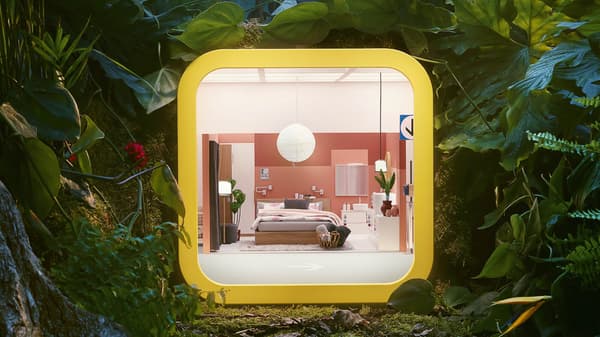 Miestnosť v žltom štvorci symbolizuje aplikáciu IKEA Store.