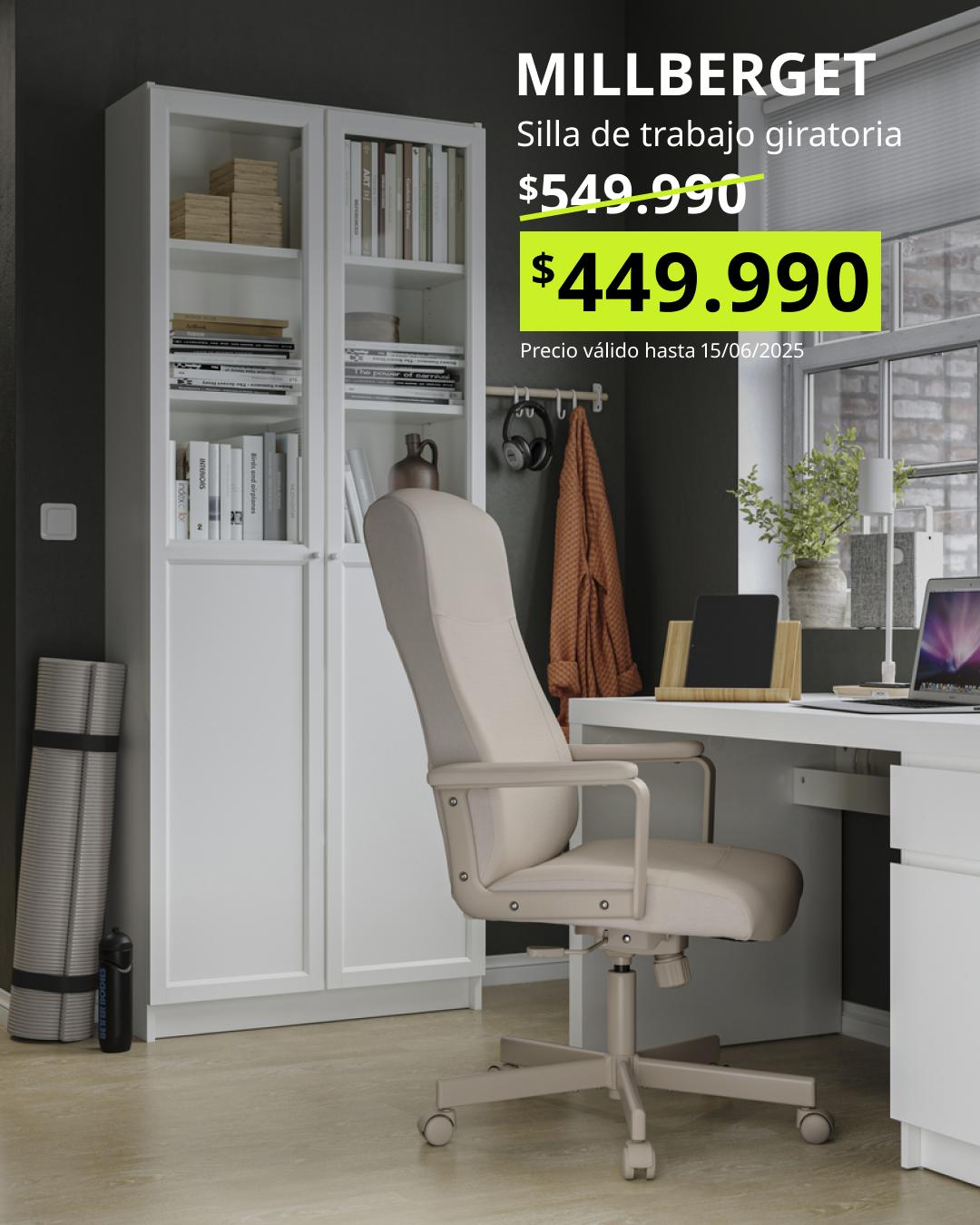 MILLBERGET silla giratoria beige con patas cromadas
