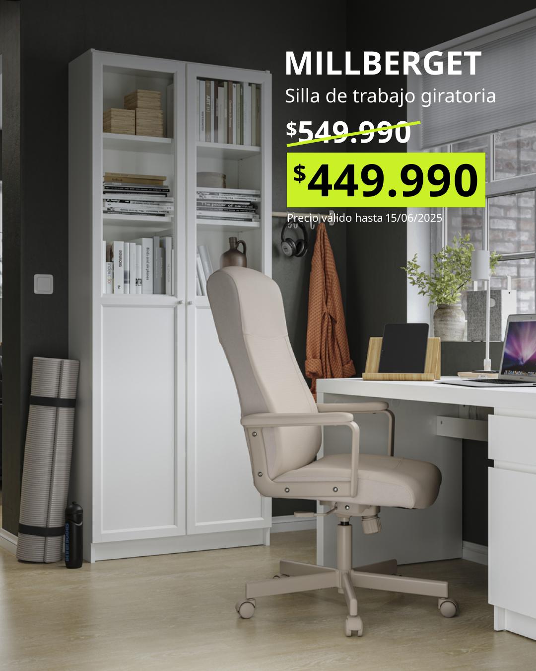 MILLBERGET silla giratoria beige Murum, solución cómoda y accesible para home office
