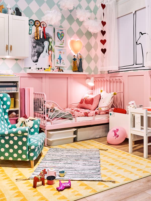 MINNEN Rozsuwana rama łóżka, jasnoróżowy80x200 cm