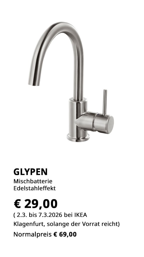 Mischabtterie  Glypen, Edelstahleffekt, statt € 69 um € 29.