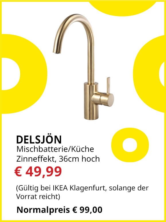 Mischbatterie für Küche Delsjön, messingfarben, 36cm hoch, statt € 99 um € 49,99.