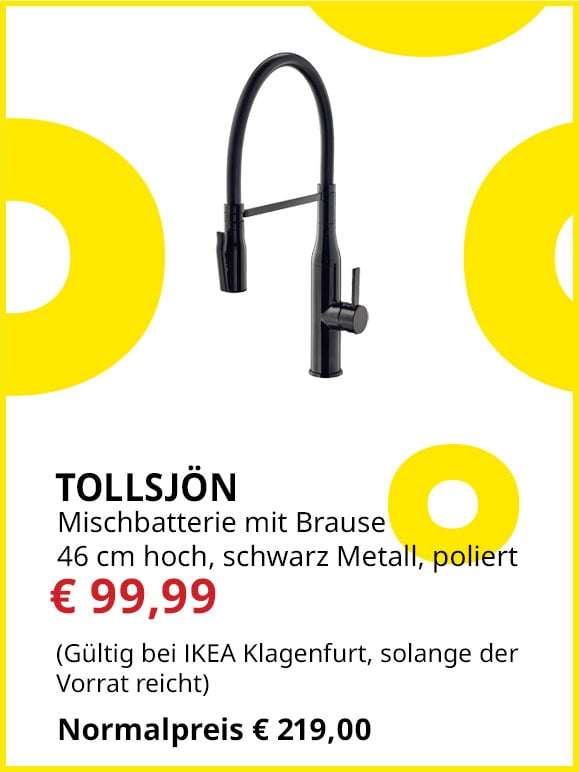 Mischbatterie mit Brause Tollsjön, 46 cm hoch, schwarz/metall, poliert, statt €219 um €99.