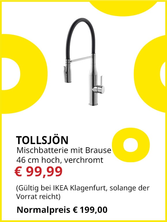 Mischbatterie mit Brause Tollsjön, 46 cm hoch, verchromt, statt €199 um €99.