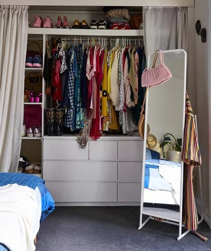 mix-shelves-hanging-rails-a-chest-of-drawers-and-a-mirror-to-create-a-custom-wardrobe-for-clothes