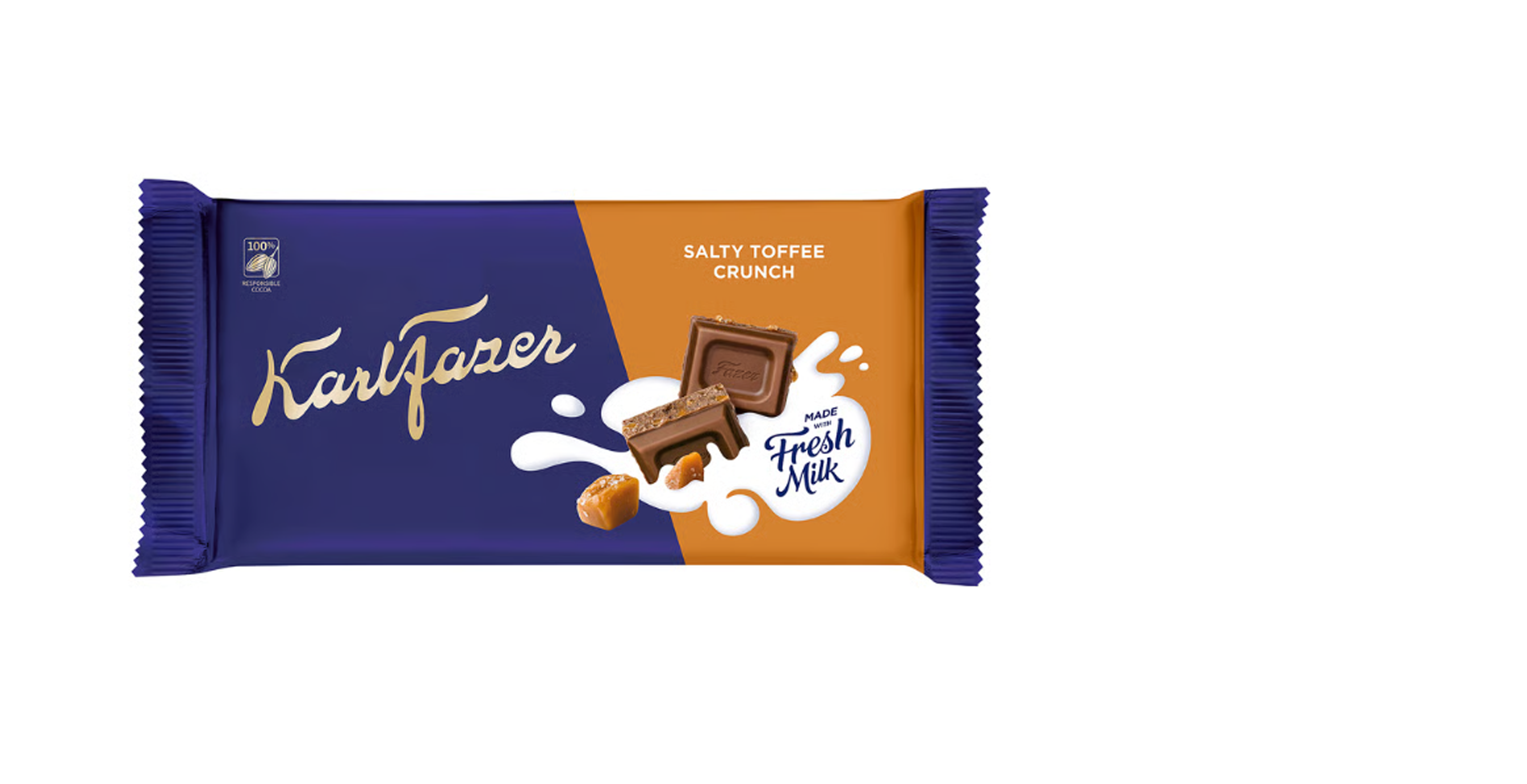 Mléčná čokoláda, křupavé kousky slaného karamelu