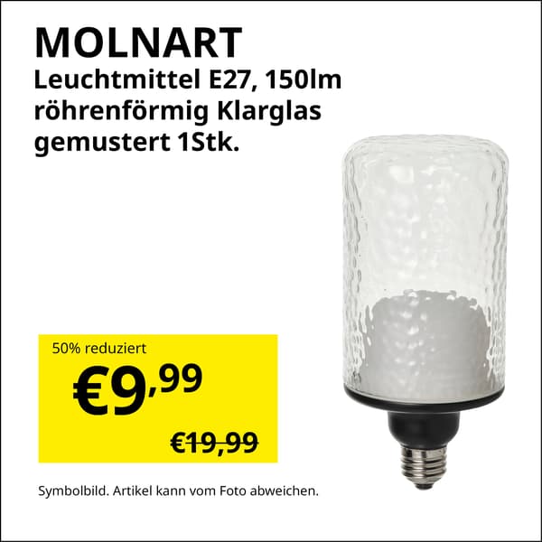 MOLNART Leuchtmittel E27, 150lm röhrenförmig Klarglas gemustert 1 Stück jetzt im Zweites Leben Shop Vösendorf € 9,99 statt € 19,99