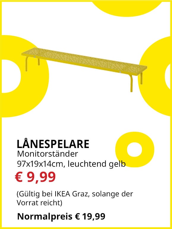 Monitorständer Lånespelare, 97x19cm, leuchtend gelb, statt € 19,99 um € 9,99.