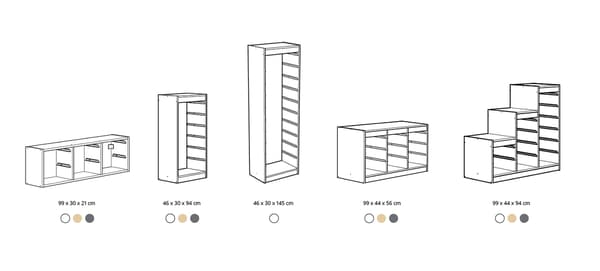 Montage photo avec les 5 différentes tailles de structure TROFAST