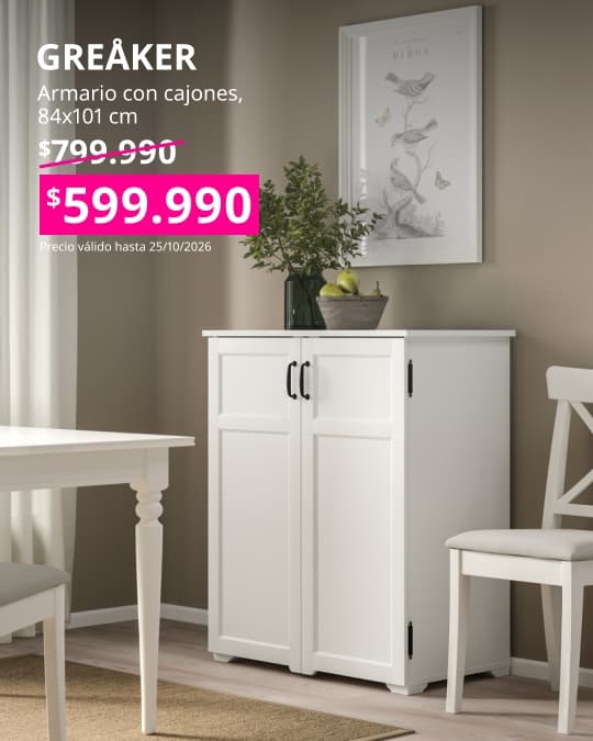 Mueble GREÅKER blanco con cajones y espacio de almacenamiento para complementar distintos ambientes del hogar.