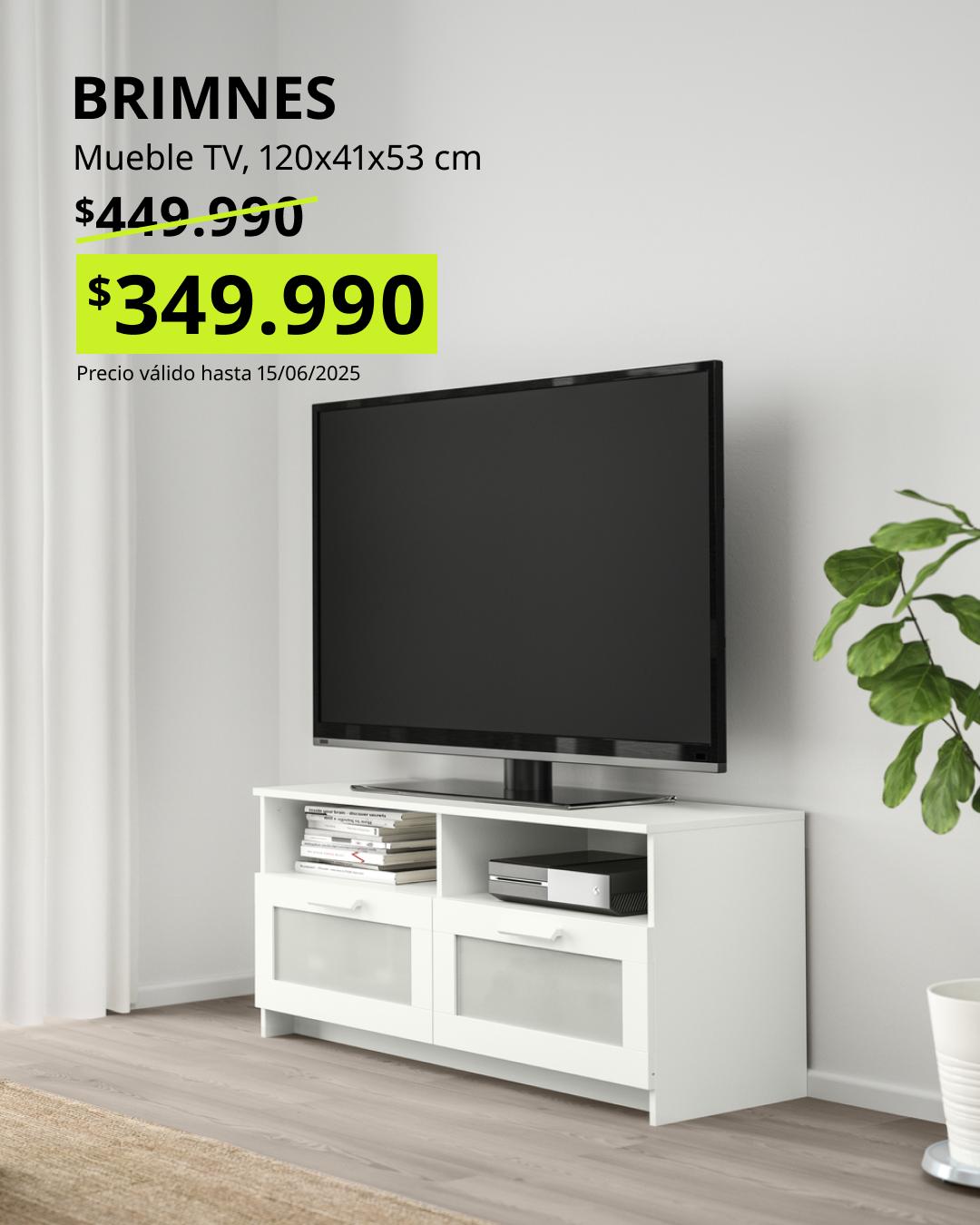 Mueble TV BRIMNES blanco 120x41x53 cm con almacenamiento, rack funcional moderno oferta Black Friday