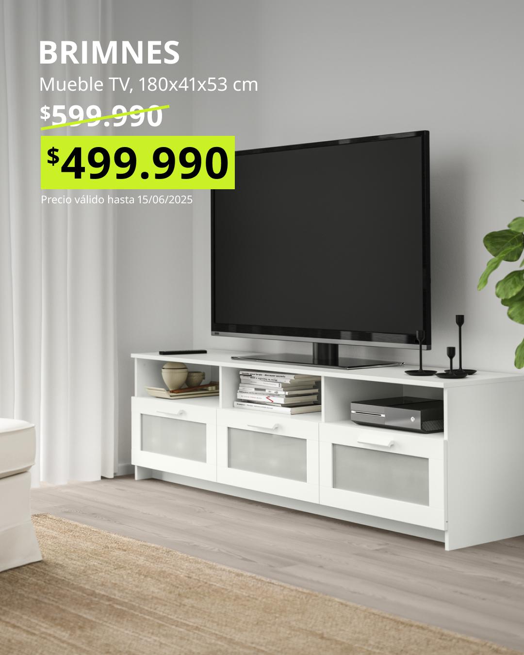 Mueble TV BRIMNES blanco 180x41x53 cm con gran almacenamiento, rack amplio oferta Black Friday