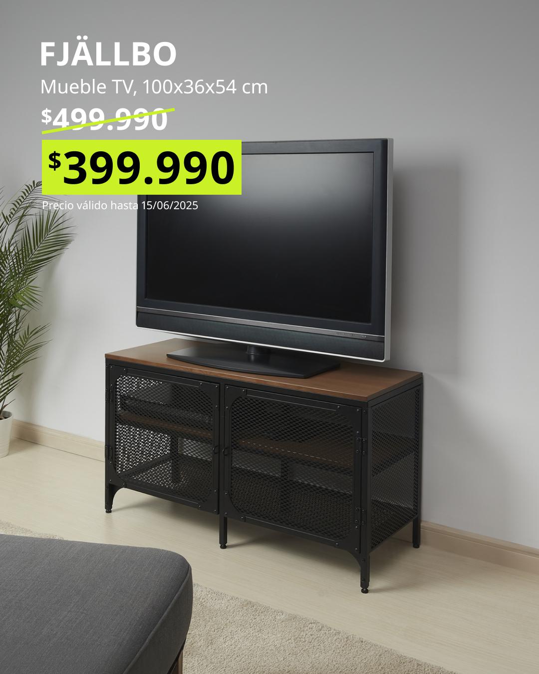 Mueble TV FJÄLLBO negro 100x36x54 cm estilo industrial compacto, rack pequeño oferta Black Friday