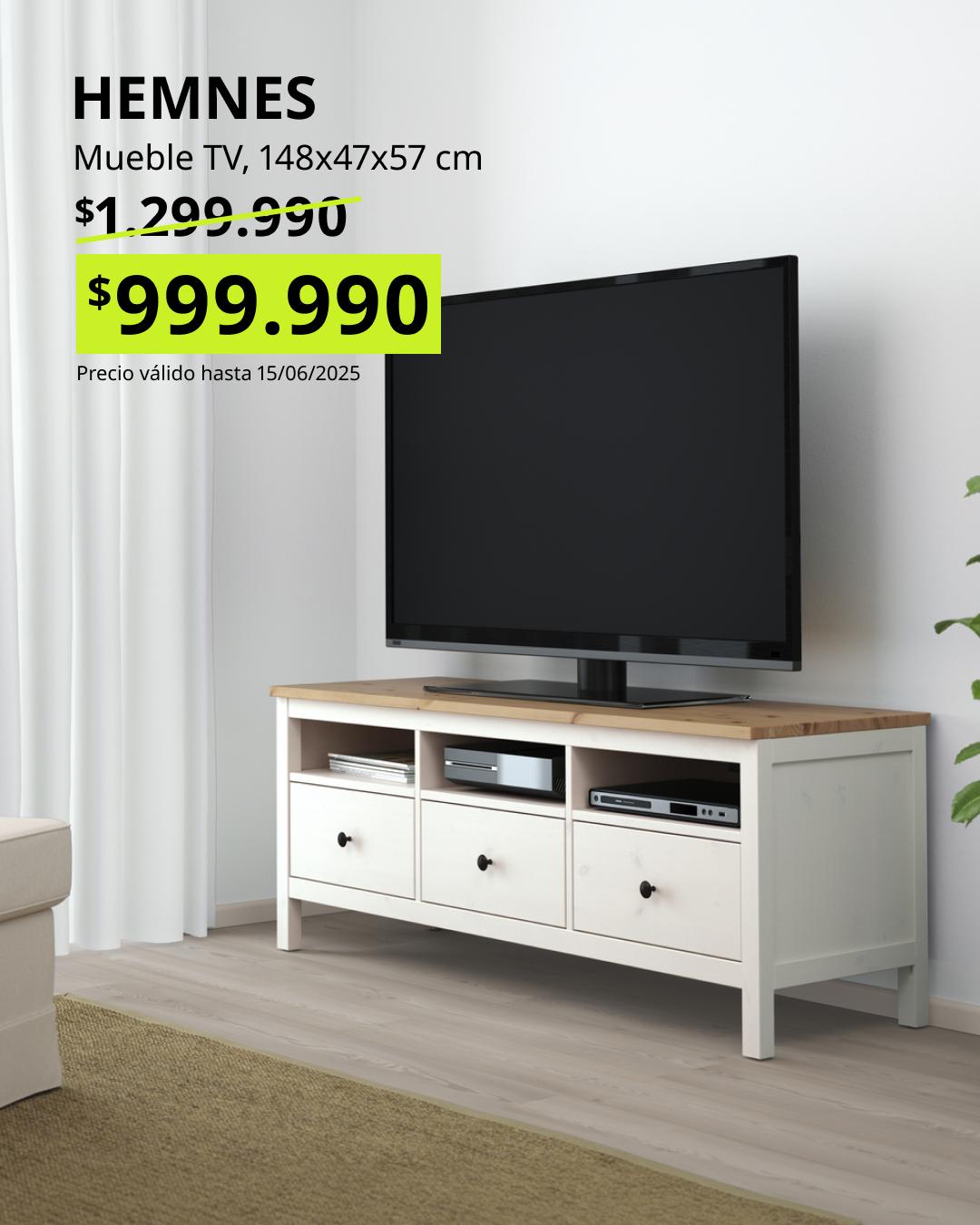 Mueble TV HEMNES blanco teñido marrón claro 148x47x57 cm, estilo clásico madera oferta Black Friday