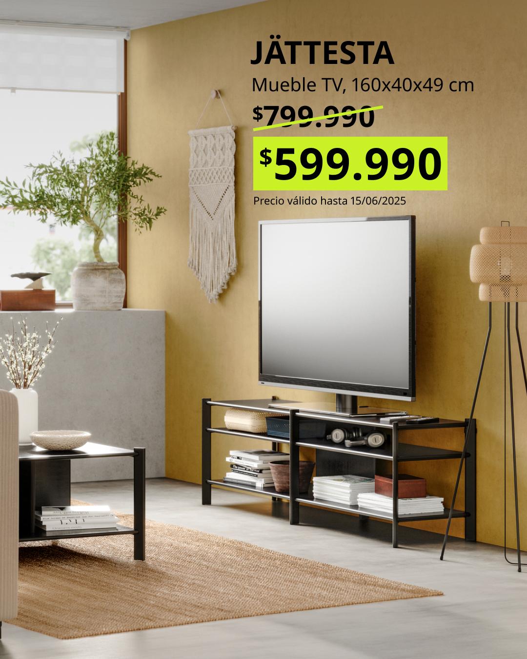 Mueble TV JÄTTESTA negro 160x40x49 cm, diseño moderno elegante para living oferta Black Friday