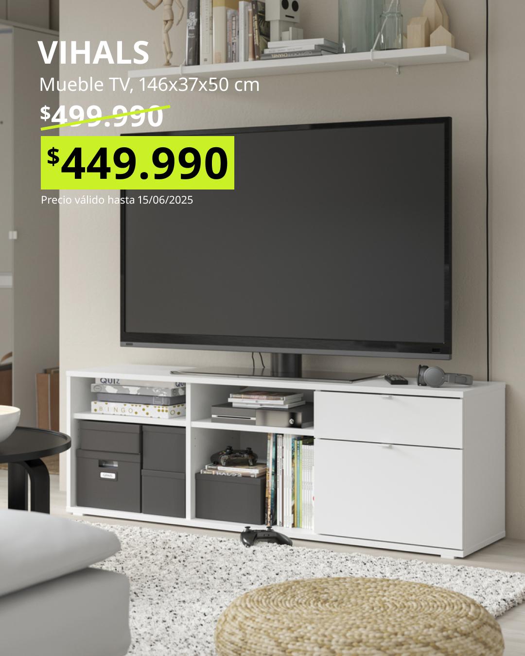 Mueble TV VIHALS blanco 146x37x50 cm, diseño simple y funcional moderno oferta Black Friday