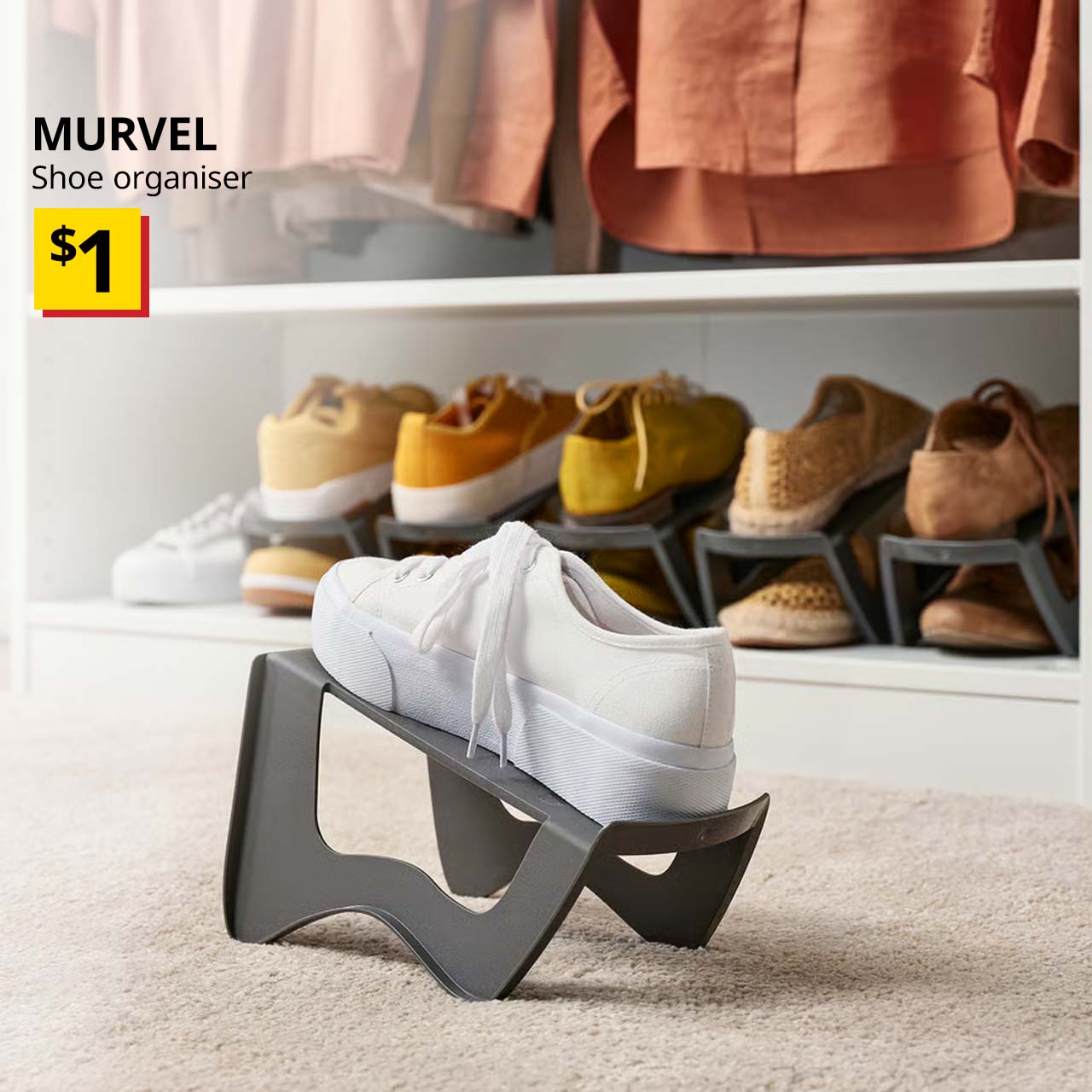 MURVEL shoe organiser, grey, 14x14x24 cm. $1