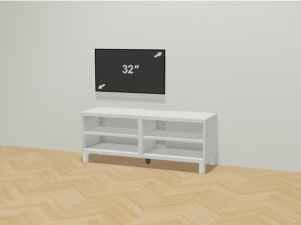 扉なしの白のBESTÅ/ベストーフレームに脚のみのシンプルなテレビ台。