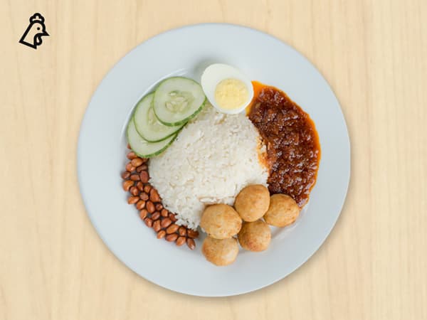 Nasi Lemak with 
Chicken Ball