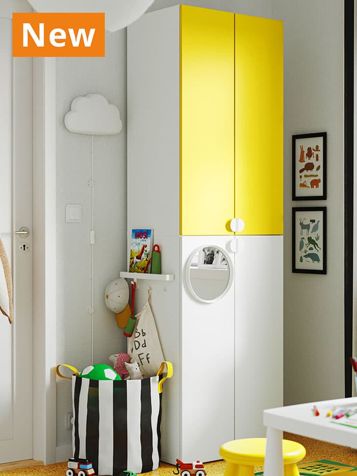 NEW IKEA baby and children's product. White and yellow LASTARE wardrobe storage combination in kids room in Singapore.