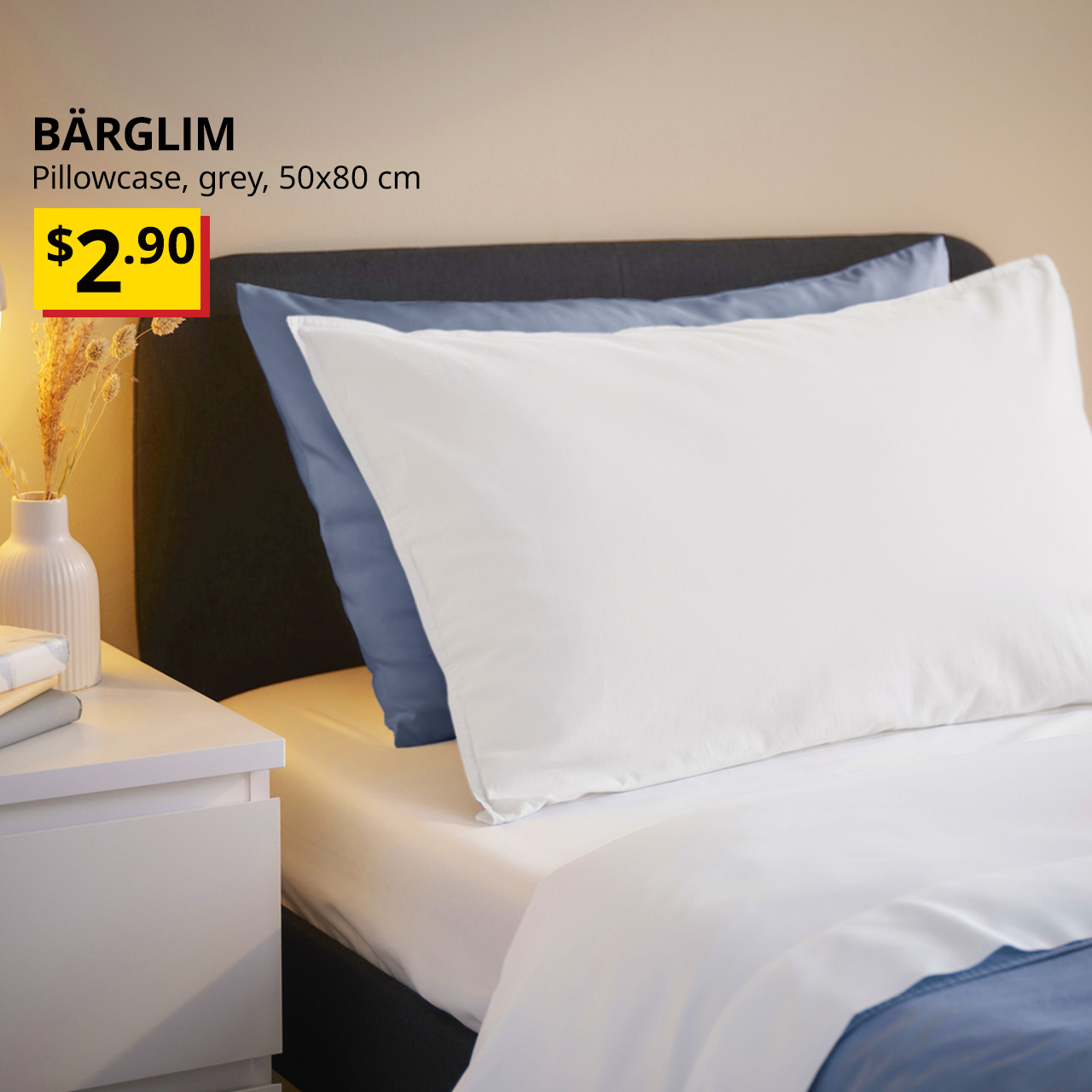 New IKEA Product. BÄRGLIM pillowcase, grey, 50x80 cm, $2.90