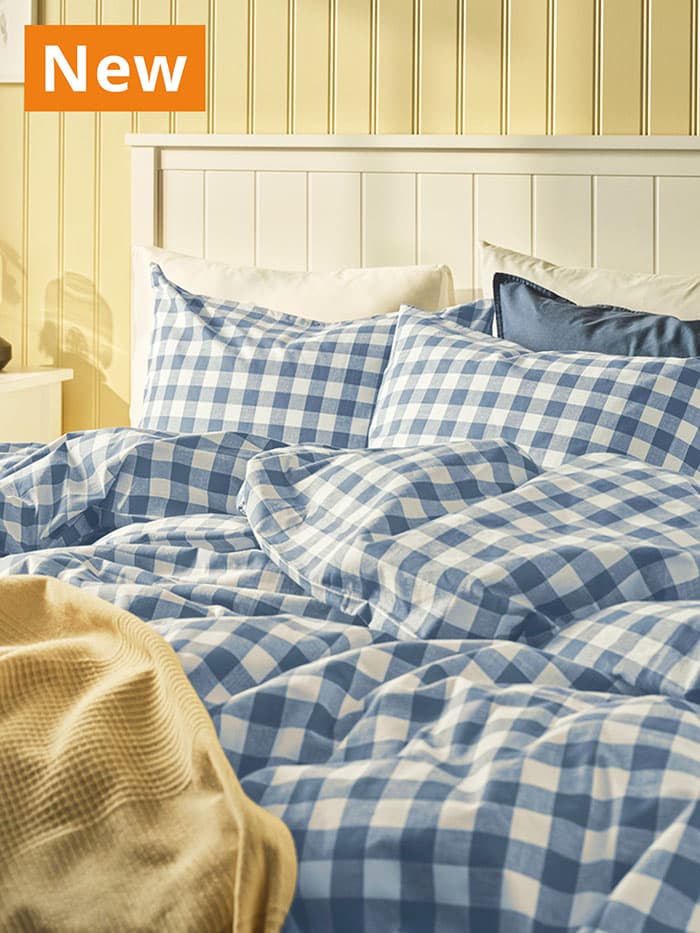 NEW IKEA product. Blue/white checkered EKTANDVINGE duvet cover and two pillowcases.