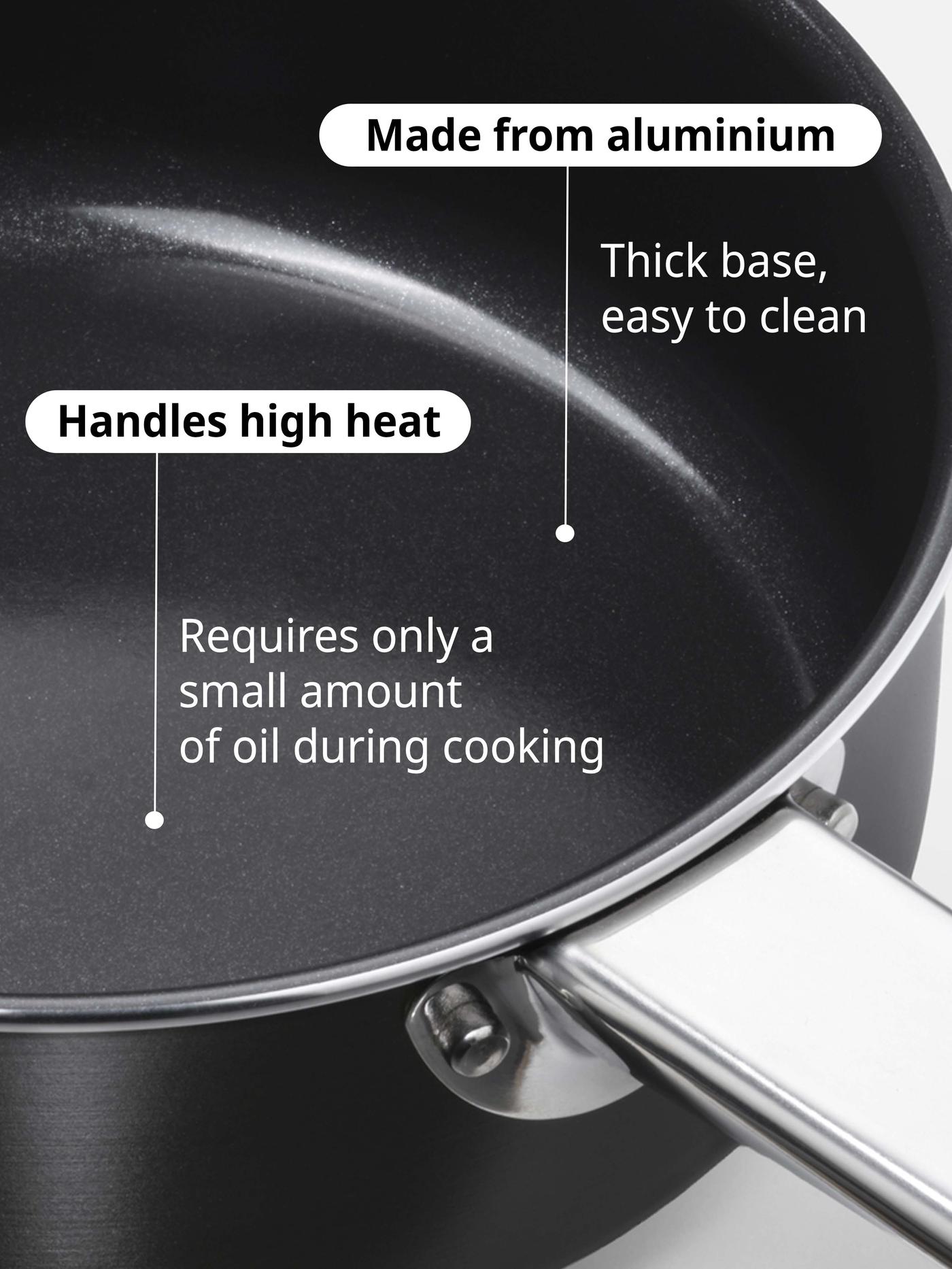 New IKEA product. GULDÖRING saucepan with lid, non-stick coating glass/black-grey, 2 l. Benefits: Hardwearing sol-gel ceramic coating reduces risk of food burning or getting stuck, with even heat distribution. Requires only a small amount of oil during cooking. Thick base, easy to clean