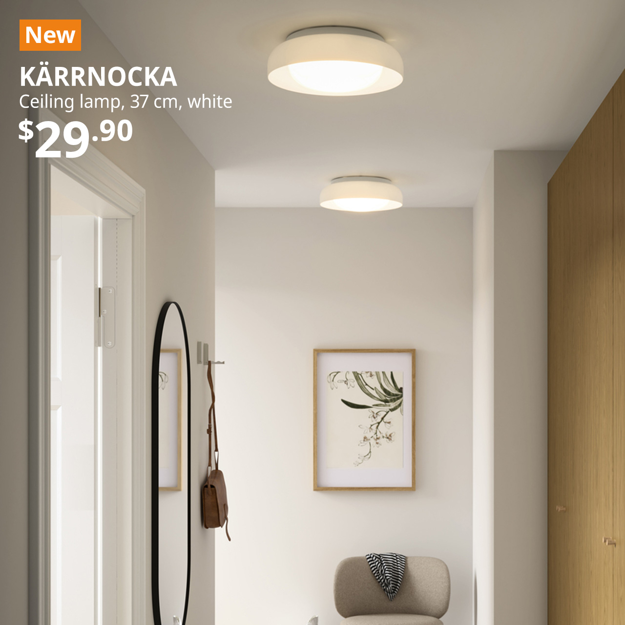 New IKEA product. KÄRRNOCKA ceiling lamp, white, 37 cm