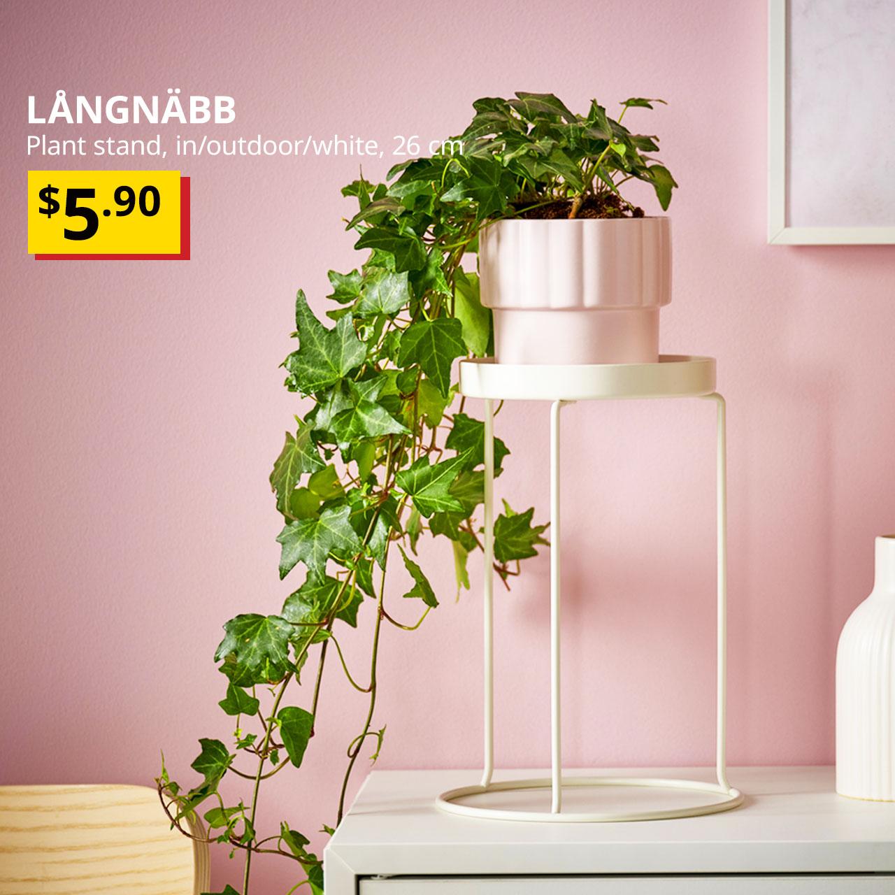 New IKEA product. LÅNGNÄBB plant stand, in/outdoor/white, 26 cm. Price: $5.90
