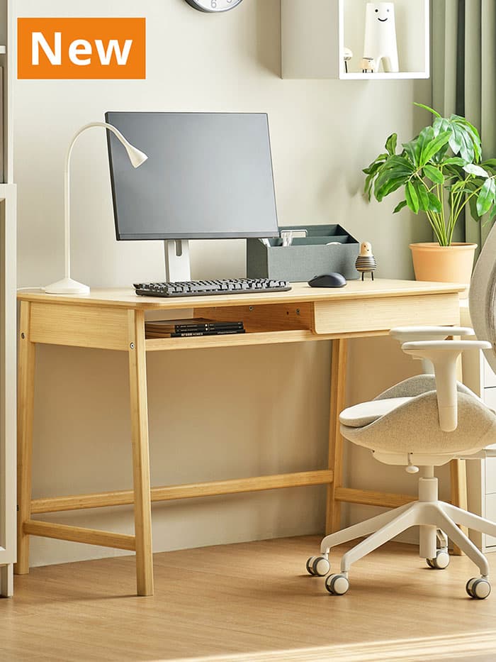 NEW IKEA product. Light bamboo BETESHÄST with beige HATTEFJÄLL office chair in a study room in Singapore.