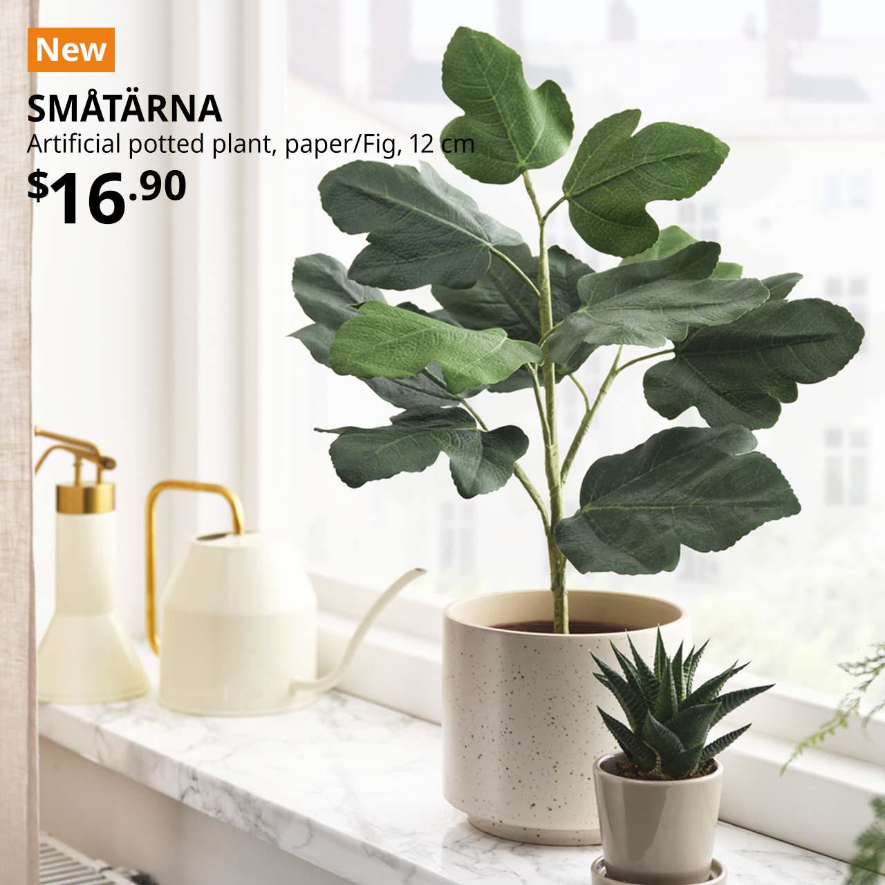 NEW IKEA product. SMÅTÄRNA artificial potted plant, paper/Fig, 12 cm. Price: $16.90