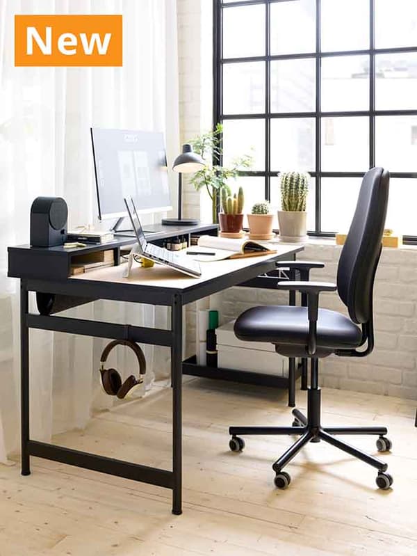 NEW IKEA product. SMORKULL swivel chair with MULLSJÖ desk in study room/ home office.
