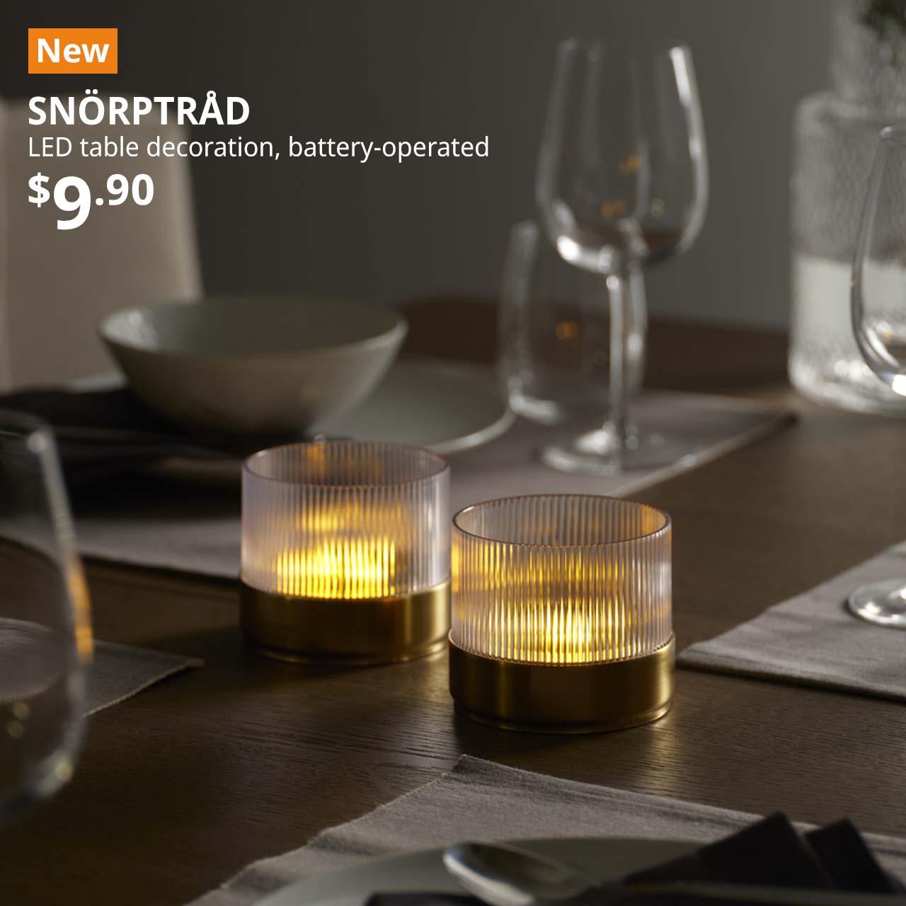 New IKEA product. SNÖRPTRÅD LED table decoration, battery-operated brass-colour. Price: $9.90
